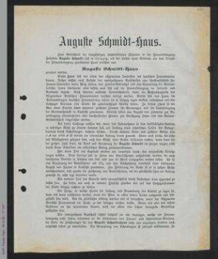 Flugblatt zur Errichtung des Auguste Schmidt-Hauses
