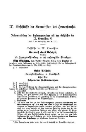 IV. Beschlüsse der Kommission des Herrenhauses.