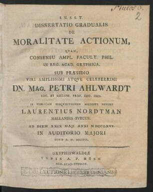 Dissertatio Gradualis De Moralitate Actionum