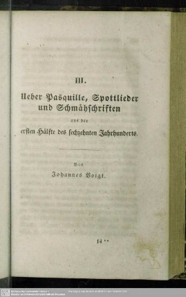 Ueber Pasquille, Spottlieder und Schmähschriften aus der ersten Hälte des sechzehnten Jahrhunderts