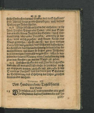 Titulus VII. Von Handwerckern/ Tegelöhnern und Boten.