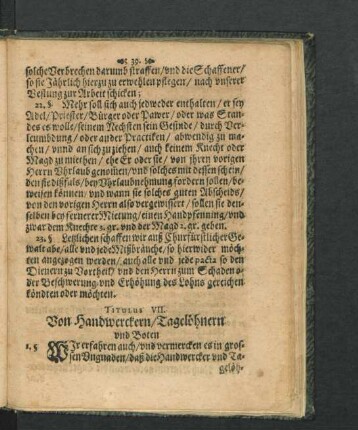 Titulus VII. Von Handwerckern/ Tegelöhnern und Boten.