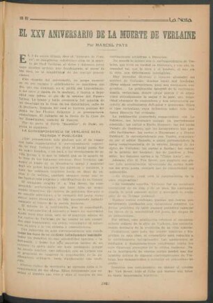 El XXV aniversario de la muerte de Verlaine