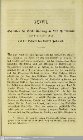 Schreiben der Stadt Freiberg an Oct. Piccolomini aus dem Jahre 1643 und der Bescheid des Kaisers Ferdinand