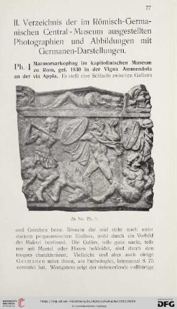 Verzeichnis der im Römisch-Germanischen Central-Museum ausgestellten Photographien und Abbildungen mit Germanen-Darstellungen
