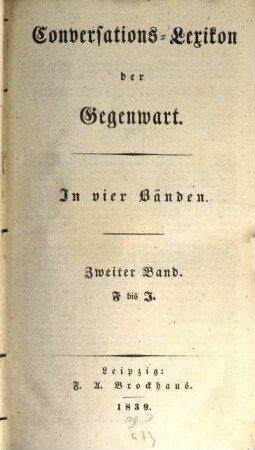 Conversations-Lexikon der Gegenwart : In vier Bänden. 2, F bis J