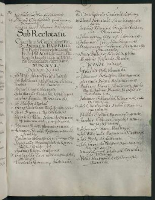 Sommerhalbjahr 1616. Rektorat Andreas Bayer