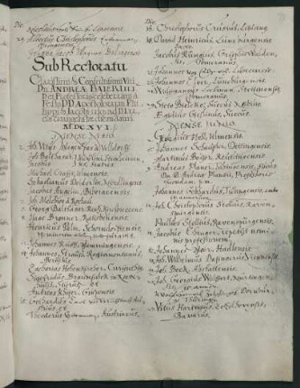 Sommerhalbjahr 1616. Rektorat Andreas Bayer