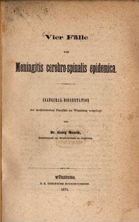 Vier Fälle von Meningitis cerebro-spinalis epidemica