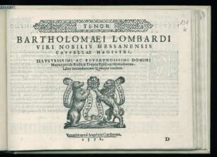 Bartolomaeo Lombardi: Mottectorum. Liber secundus cum Quinque vocibus. Tenor