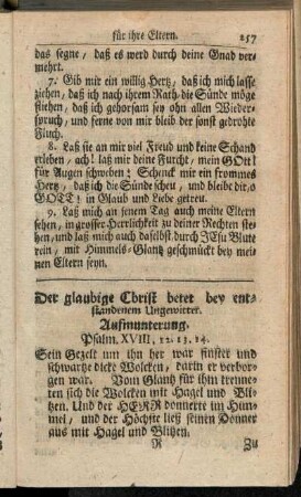 Der glaubige Christ betet bey entstandenem Ungewitter.