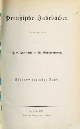 Preußische Jahrbücher. 41. 1878