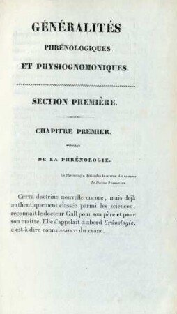 Chapitre premier. De la Phrénologie