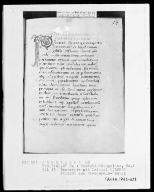 Gundold-Evangeliar — Band 1 — Band 2 — Initiale P(lures fuisse), Folio 13recto