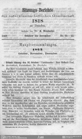Sitzungsberichte October bis December