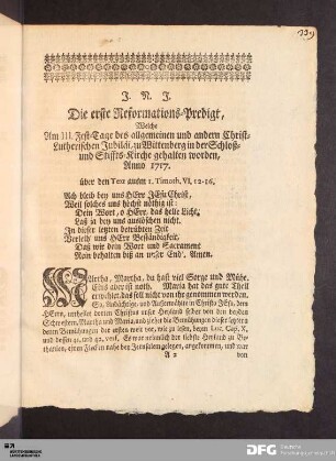 Die erste Reformations-Predigt.