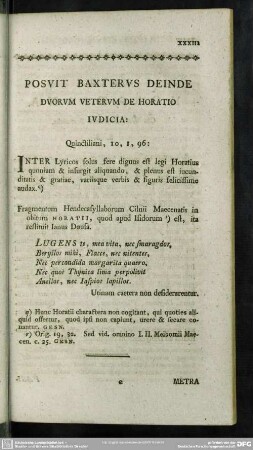 Posuit Baxterus Deinde Duorum Veterum De Horatio Iudicia