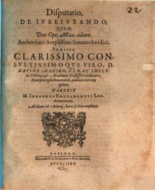 Disputatio De Iureiurando