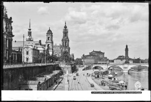 Dresden, Brühlsche Terrasse, Katholische Hofkirche, Semperoper und Augustusbrücke