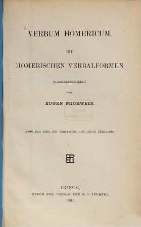 Verbum Homericum : die Homerischen Verbalformen