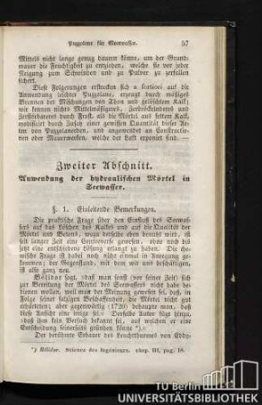 Zweiter Abschnitt. Anwendung der hydraulischen Mörtel in Seewasser.