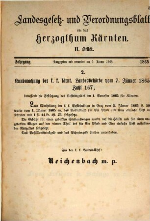 Landes-Gesetz- und Verordnungsblatt für das Herzogthum Kärnten. 1865, 1865