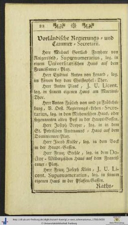 Vorländische Regierungs- und Cammer-Secretarii.