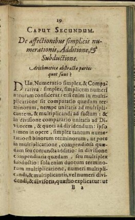 Caput Secundum. De affectionibus simplicis numerationis, Additione, & Subductione.