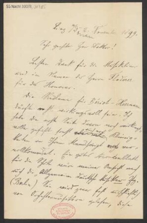 Brief an Ludwig Strecker  an B. Schott's Söhne : 02.11.1899