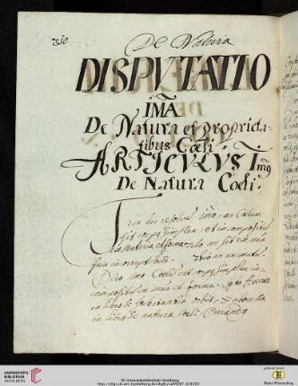 Disputatio 1ma De Natura et proprietatibus Cœli