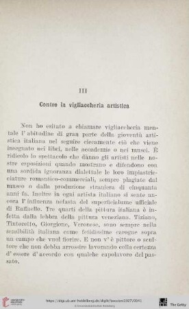 III Contro la vigliaccheria artistica