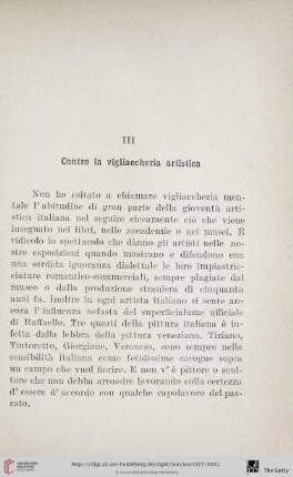 III Contro la vigliaccheria artistica