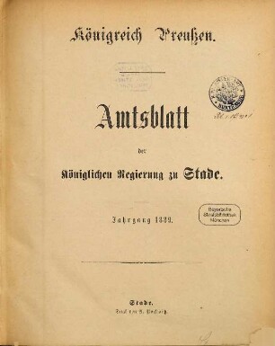 Amtsblatt für den Regierungsbezirk Stade. 1889
