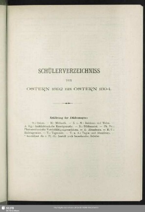 Schülerverzeichniss Von Ostern 1892 Bis Ostern 1894