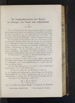 Die Knallgasdissociation des Wassers in Gemengen von Wasser und Aethylalkohol