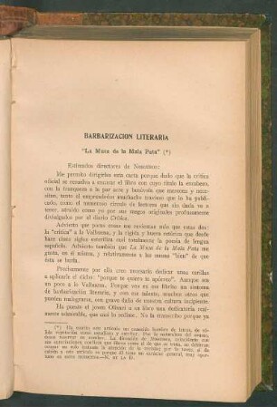 Barbarización literaria : "La musa de la Mala Pata"