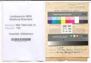 Entnazifizierung Wilhelmine Vowinkel , geb. 19.03.1891 ()