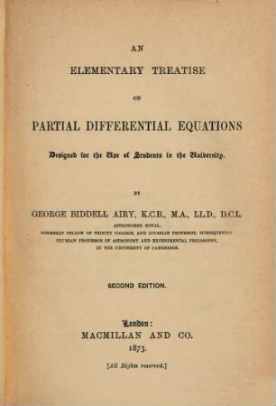 An elementary treatise on partial differential equations : designed for the use of students in the university