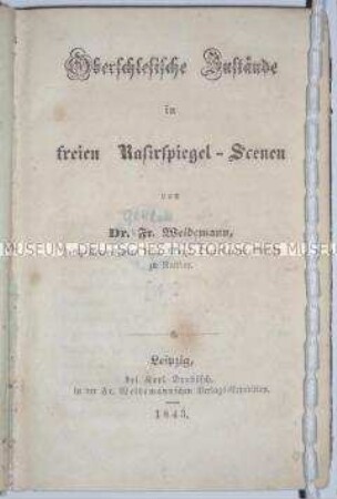 Oberschlesische Zustände in freien Rasirspiegel-Scenen [Ungezähltes zuerst erschienenes Heft]