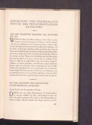 Kirchliche und Unkirchliche Mystik des Frühchristlichen Zeitalters