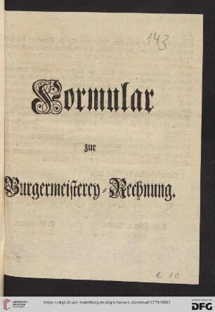 Formular zur Burgermeisterey-Rechnung