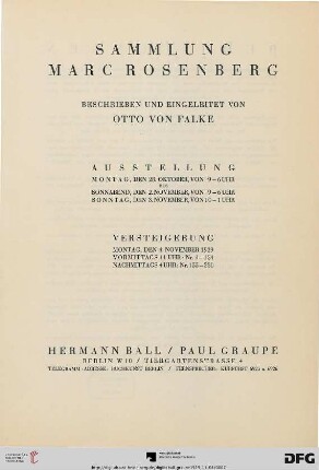 Sammlung Marc Rosenberg : Versteigerung 4. November 1929