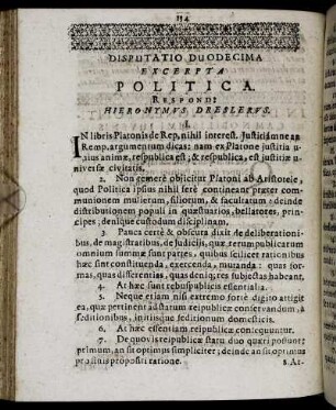 Disputatio Duodecima Excerpta Politica.