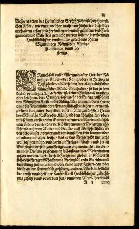 Reformation des heimlichen Gerichts/ unnd der heimlichen Achte/ wie unnd welcher massen nu hinfurter dieselbige nach altem gesatz und herkommen ordentlich gehalten/ und Freigraven unnd Scheffen gemacht werden sollen/ durch etwan Hochlöblichster unnd milter gedechtnis Herrn Sigmunden Römischen Künig/ Confirmirt unnd bestettigt.