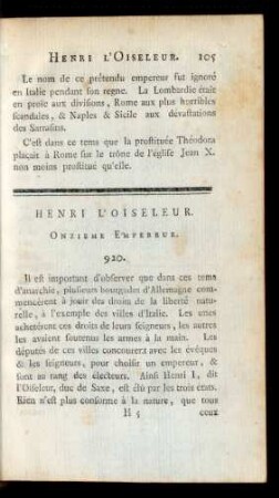 Henri L'Oiseleur. Onzieme Empereur.