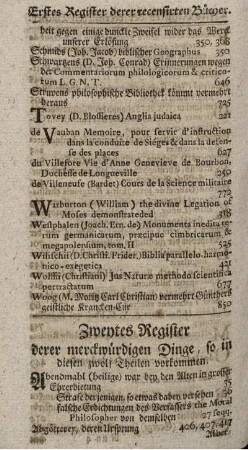 Zweytes Register derer merckwürdigen Dinge, so in diesen zwölf Theilen vorkommen.