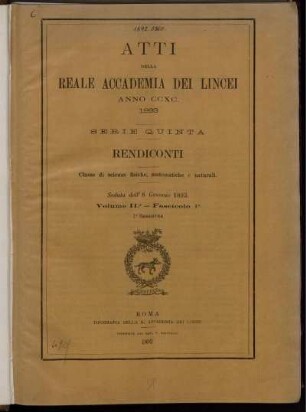 Seduta dell' 8 Gennaio 1893. Volume II. - Fascicolo 1.