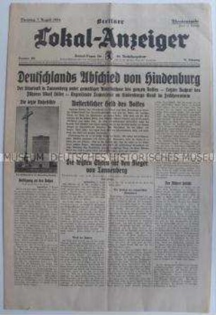 "Berliner Lokal-Anzeiger" zur Beisetzung von Hindenburg