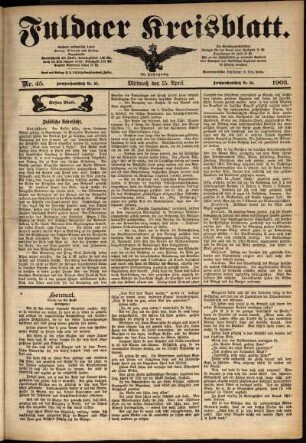 Erste Ausgabe vom Mittwoch, den 15. April 1903.