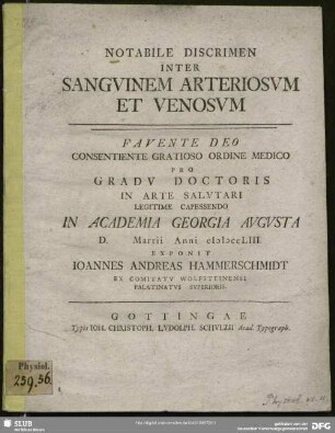 Notabile Discrimen Inter Sanguinem Arteriosum Et Venosum